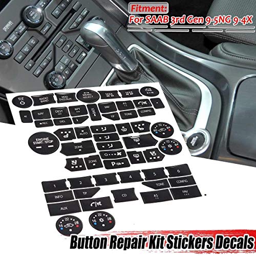Chengxin Car Decals Un Conjunto Fix Botón Desgastado Coches Aire Acondicionado con Temperatura Radio Kit de reparación Las Etiquetas engomadas para SA-AB 3ª generación 9-5NG 9-4X (Color : Negro)