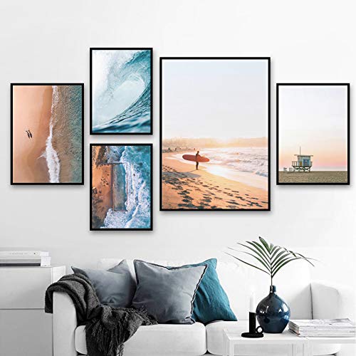 Chica surf playa paisaje pared arte lienzo pintura nórdica carteles e impresiones sala de estar decoración pared 30x40 cm