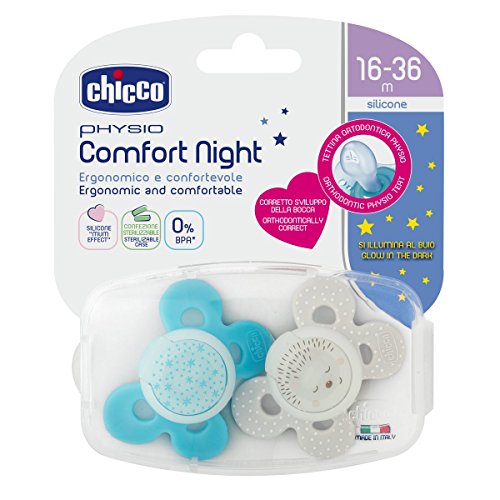 Chicco Physio Comfort - Pack de 2 chupetes de silicona 16-36 m, color azul (diseños surtidos)