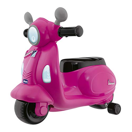 Chicco Vespa Primavera - Correpasillos Moto con Volante Interactivo electrónico, con o sin ruedines, Color Rosa