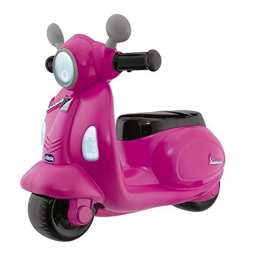 Chicco Vespa Primavera - Correpasillos Moto con Volante Interactivo electrónico, con o sin ruedines, Color Rosa