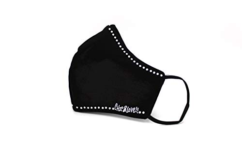 CHIC&LOVE | Banda Facial Negra para Mujer con Diseño Original con Cristales | AntiPolvo y AntiPolen Negra Estampado y Lavable hasta 25 Lavados | Para ir a la Moda y Fashion (Contorno)
