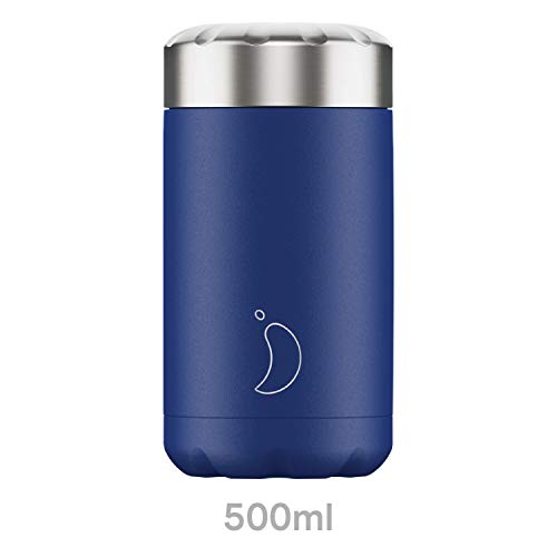 Chilly's Termo para Alimentos - Contenedor de Alimentos Reutilizable de Acero Inoxidable de - Aislamiento de Doble Pared para Mantener los Alimentos Calientes o Fríos - Azul Mate, 500ml
