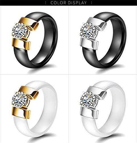 CHLOBG Joyería Circón Lustroso Wedding Band Anillo Unisexo Cerámico Negro Plata Tamaño 19
