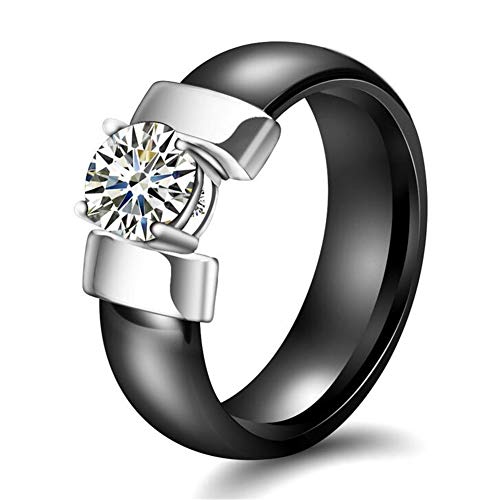 CHLOBG Joyería Circón Lustroso Wedding Band Anillo Unisexo Cerámico Negro Plata Tamaño 19