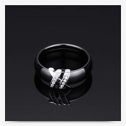 CHLOBG Joyería Doble X Forma CZ Wedding Band Anillo Unisexo Cerámico Negro Tamaño 12