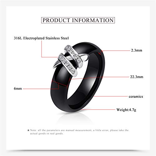 CHLOBG Joyería Doble X Forma CZ Wedding Band Anillo Unisexo Cerámico Negro Tamaño 12