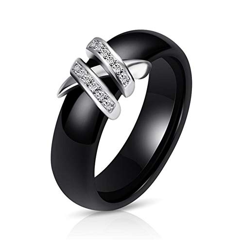 CHLOBG Joyería Doble X Forma CZ Wedding Band Anillo Unisexo Cerámico Negro Tamaño 12