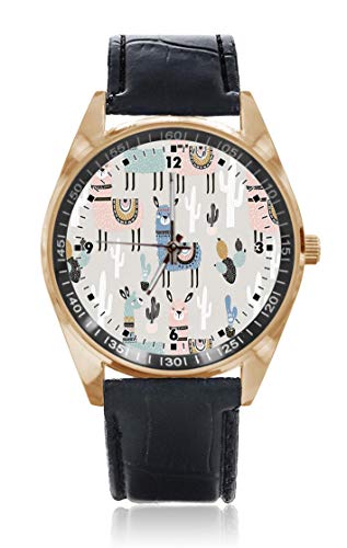 Choeter An Interesante Alpaca Animal Of A Mouse Abuela Niña Personalizado Reloj para Hombre Mujer Impermeable Reloj de Pulsera de Cuarzo de Acero Inoxidable con Banda de Cuero Reemplazable