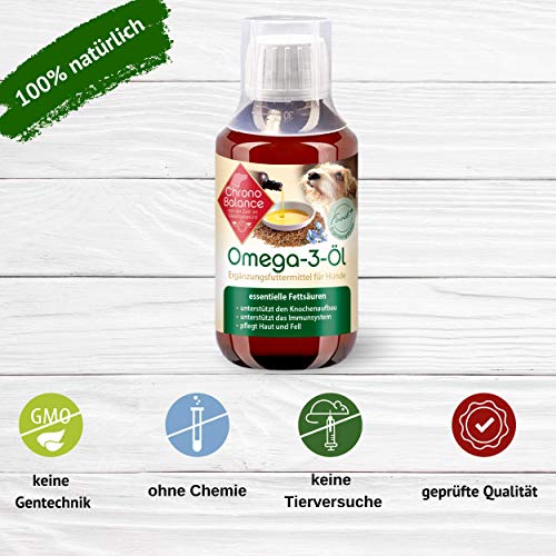 ChronoBalance Omega-3 Aceite para Perros, complemento alimenticio para articulaciones, Cuidado del Pelo, antiinflamatorio, Aceite de linaza, Aceite de salmón