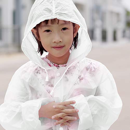 Chubasquero Transparente - Reutilizable e Impermeable - Abrigo Poncho Protección Resistente a Lluvia - Chaqueta Con Capucha y Mangas - Viaje, Festivales, Senderismo, Emergencia - Unisex (1 Pc, Niño)