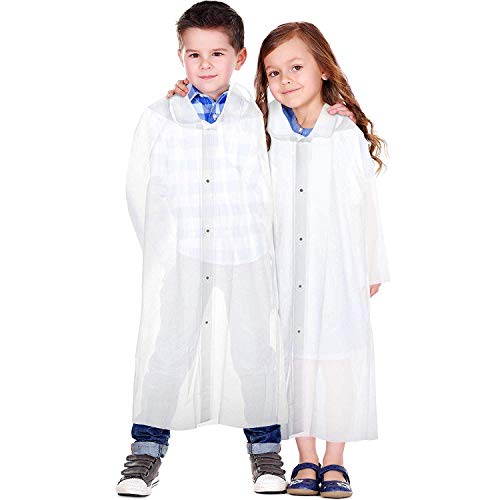 Chubasquero Transparente - Reutilizable e Impermeable - Abrigo Poncho Protección Resistente a Lluvia - Chaqueta Con Capucha y Mangas - Viaje, Festivales, Senderismo, Emergencia - Unisex (1 Pc, Niño)