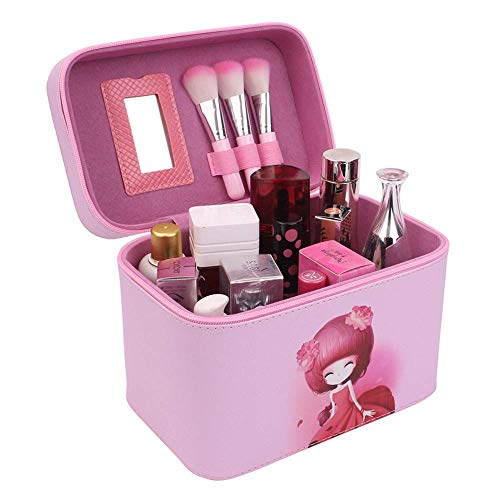 CHUNJIAO - Neceser de maquillaje pequeño con patrones con cremallera, caja de almacenamiento de cosméticos de gran capacidad (color: rosa niña, tamaño: grande)