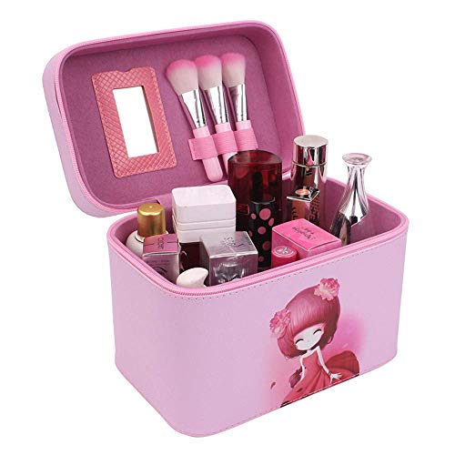 CHUNJIAO - Neceser de maquillaje pequeño con patrones con cremallera, caja de almacenamiento de cosméticos de gran capacidad (color: rosa niña, tamaño: grande)