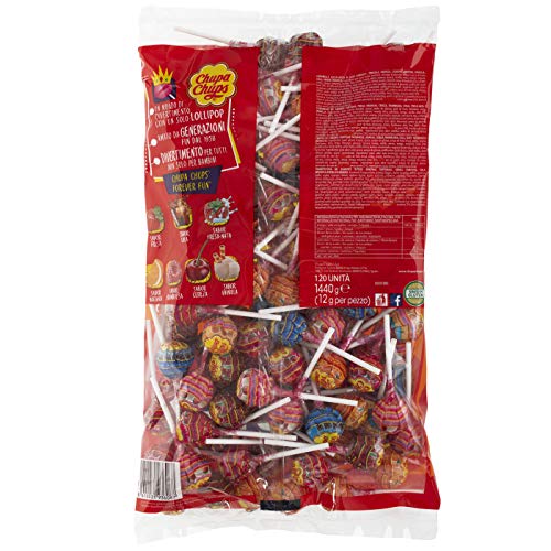Chupa Chups Original, Caramelo con Palo de Sabores Variados, Bolsa de 120 unidades de 12 gr. (Total 1.440 gr.)