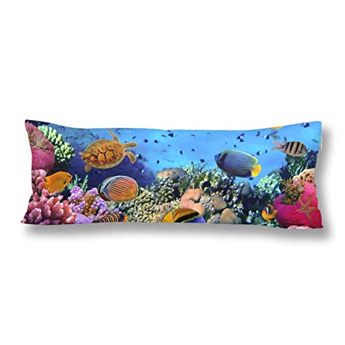 CiCiDi - Funda de Almohada para Dormir de Lado, 40 x 145 cm, Rectangular, con Cremallera, Colonia de corales Mar Rojo Agua Peces de mar