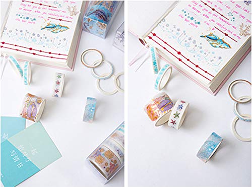 Cicilin 4/6/9 Washi Tape rollos de cinta adhesiva de enmascaramiento de papel decorativo multipatrones para maquillarse, scrapbooking, artesanía, bricolaje, embalaje de regalo 2*6pcs Étoile de Mer