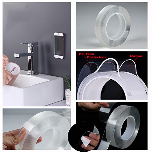 Cinta Adhesiva de Doble Cara Cinta de Nanómetro Sin Huella Cinta Fuerte Multifuncional e Impermeable 2mm*30mm*3m