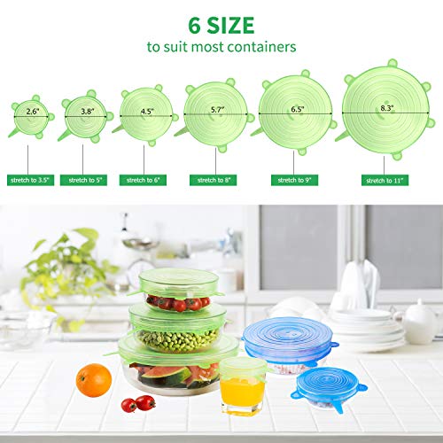 CISHANJIA Tapas de Silicona Elasticas,12pcs Tapas de Silicona Reutilizables Ecológicas,Sin BPA y Reutilizables para Adaptarse a Varios Tamaños y Formas de Contenedores,Seguro para Lavavajillas