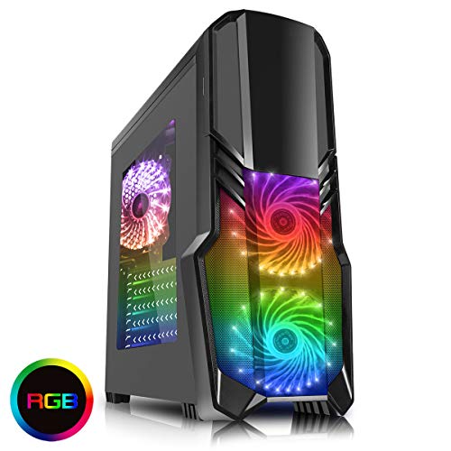 CiT G Fuerza de Ordenador para Videojuegos con 2 RGB Ventilador Ventiladores Frontal, Trasero, Lateral Negro Negro