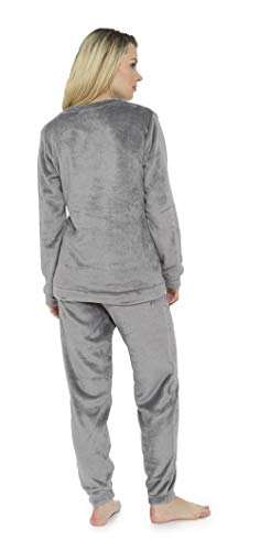 CityComfort Pijama Mujer Invierno, Conjunto de Pijama 2 Piezas Mangas Larga Pantalon Largo, Pijamas Polar Super Suave con Estampado Animal, Rosa, Azul (36/38, Gris Claro)