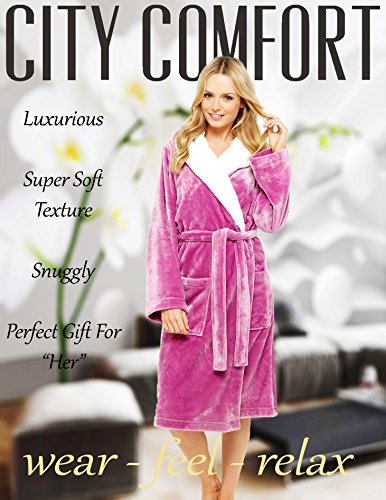 CityComfort Vestido de Las señoras Traje súper Suave con Forro de Piel Albornoz Felpa Albornoz para Mujeres (S, Orchidee Rosa)