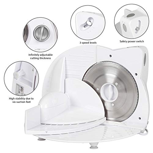 Clatronic AS 2958 Cortafiambres, Corte Ajustable, 180 W, Color Blanco, plástico, 3 Velocidades, Plateado