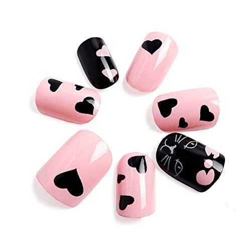 Clhbaih Uñas Falsas 24 Piezas de Miss Nails Adorable Falso Uñas for los niños Embroma la Cubierta Completa de Puntas de Las uñas Precioso Partido por los Clavos Falsos (Color : A HWJ200501)