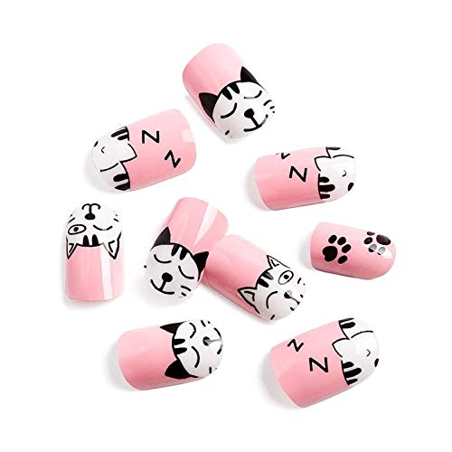 Clhbaih Uñas Falsas 24 Piezas de Miss Nails Adorable Falso Uñas for los niños Embroma la Cubierta Completa de Puntas de Las uñas Precioso Partido por los Clavos Falsos (Color : A HWJ200501)