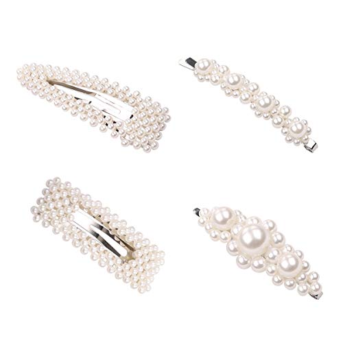 clips de pelo 4Pcs, iFanze clips de pelo perlas, clips de pelo niña, clips de pelo boda, clips de pelo mujer, por regalo cumpleaños y regalo chicas, boda