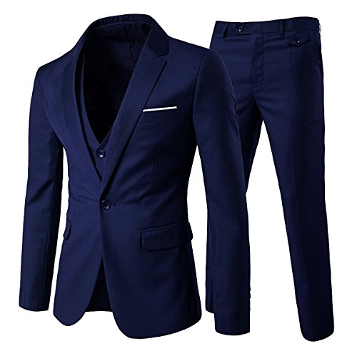 Cloudstyle Traje Suit Hombre 3 Piezas Chaqueta Chaleco pantalon Traje al Estilo Occidental, Azul, L