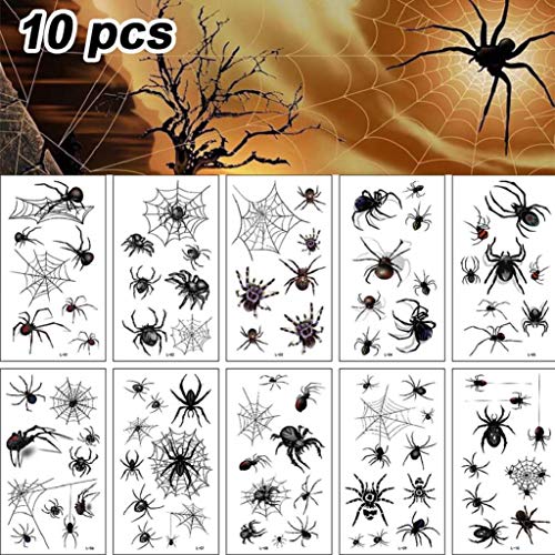 CMTOP Tatuajes Temporales Hlloween Tattoos (10 Hojas) araña Tatuaje Pegatinas para decoraciones de fiesta de Halloween Cosplay