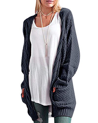 CNFIO Mujeres Cárdigans Chaqueta De Punto Jersey De Suelta Punto Frente Abierto con El Bolsillo Navidad (Gris Oscuro-Nueva, XXL)