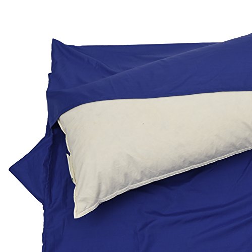 CNOC Prima Saco de Dormir de Verano de Microfibra + Funda para la Almohada I Liner | Saco Sabana - para Viaje y Camping de Verano - Azul, 220x90 cm, 330 gr