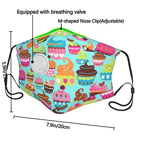 Co-Ver de protección Reutilizable de compresión de Cupcake Sweet Treats Turquesa con filtros de válvula de respiración y 2 filtros para Hombres/Mujeres
