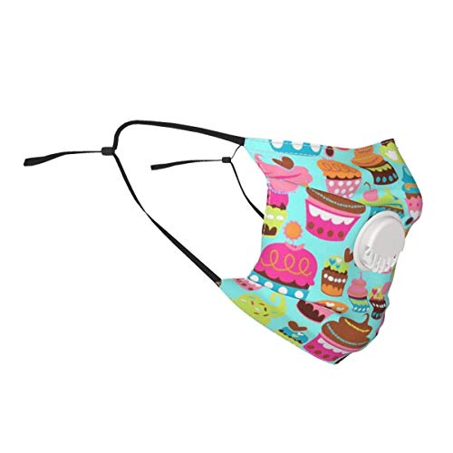 Co-Ver de protección Reutilizable de compresión de Cupcake Sweet Treats Turquesa con filtros de válvula de respiración y 2 filtros para Hombres/Mujeres