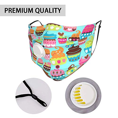 Co-Ver de protección Reutilizable de compresión de Cupcake Sweet Treats Turquesa con filtros de válvula de respiración y 2 filtros para Hombres/Mujeres