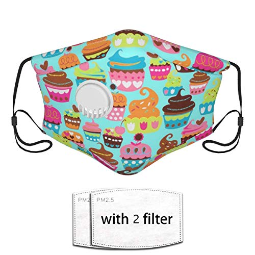 Co-Ver de protección Reutilizable de compresión de Cupcake Sweet Treats Turquesa con filtros de válvula de respiración y 2 filtros para Hombres/Mujeres