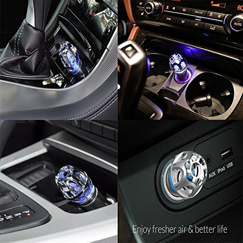 Coche purificador de aire iónico, ambientador de aire, ionizador, limpiador, purificador de aire, elimina Polvo, Pollen, humo, Ideal para automóvil o RV y coche regalo 12 V(Azul)