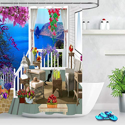 Colgante gótico #90 con diseño de Flores mediterráneas y jardín de Tela Resistente al Moho, Creativo con 12 Ganchos, 180 x 180 cm