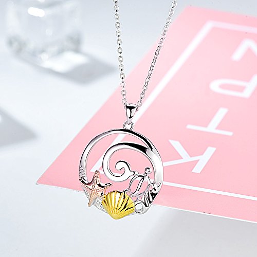 Collar con colgante en forma de tortuga marina, estrella de mar, concha dorada, cadena de plata de ley 925, 16-17-18 pulgadas