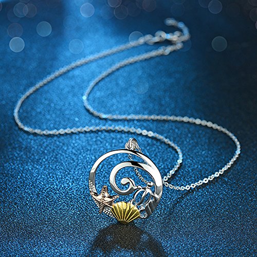 Collar con colgante en forma de tortuga marina, estrella de mar, concha dorada, cadena de plata de ley 925, 16-17-18 pulgadas