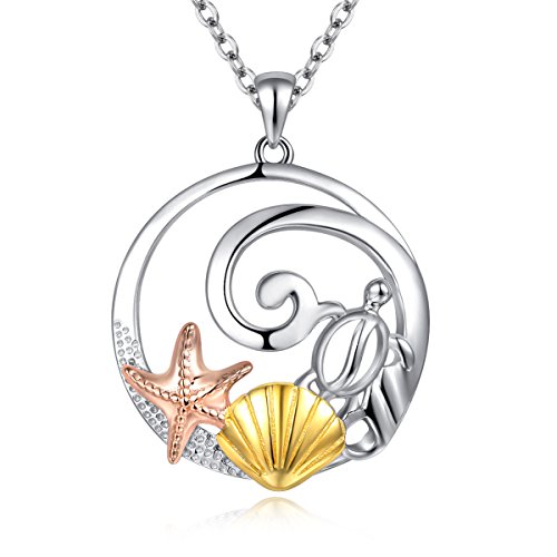 Collar con colgante en forma de tortuga marina, estrella de mar, concha dorada, cadena de plata de ley 925, 16-17-18 pulgadas
