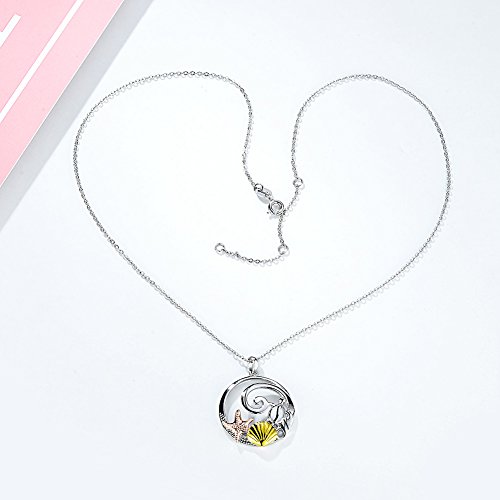 Collar con colgante en forma de tortuga marina, estrella de mar, concha dorada, cadena de plata de ley 925, 16-17-18 pulgadas