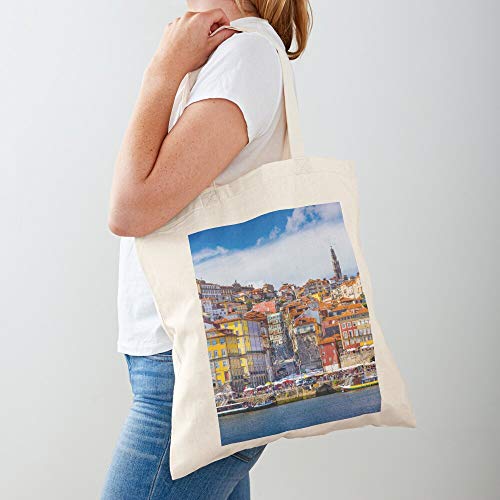 Color Porto Urban City Modern Architecture Cool Old Portugal Tote Cotton Very Bag | Bolsas de supermercado de lona Bolsas de mano con asas Bolsas de algodón duraderas