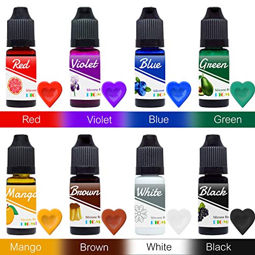 Colorante Caucho Silicona - 8 Colores x 10ml Pigmento Silicona Líquida para la Fabricación de Moldes de Silicona, Moldeo y Fundición - Tinte Color de Silicona para Moldes Resina, Manual, Manualidades