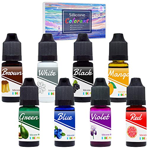 Colorante Caucho Silicona - 8 Colores x 10ml Pigmento Silicona Líquida para la Fabricación de Moldes de Silicona, Moldeo y Fundición - Tinte Color de Silicona para Moldes Resina, Manual, Manualidades