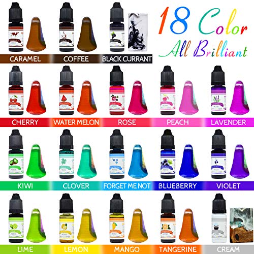 Colorante Resina Epoxi UV 18 Colores - Pigmento Líquido de Resina Epoxi Transparente para Resina UV, Fabricación de Joyas - Tinte Concentrado de Resina UV para Pintura, Manualidades - 10 ml Cada Uno