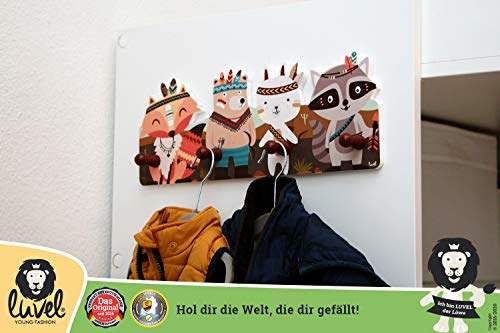 Colorido perchero de pared infantil con 4 ganchos, ideal para colgar la ropa de los niños en una habitación infantil y con unas medidas aproximadas de 40 x 15 x 1 cm Cisn.