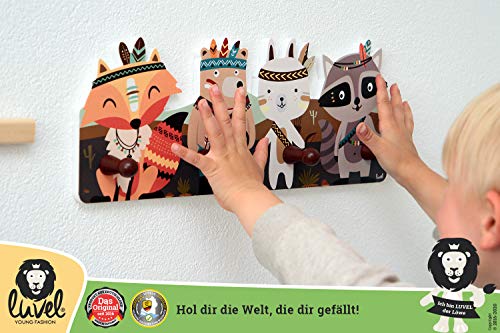 Colorido perchero de pared infantil con 4 ganchos, ideal para colgar la ropa de los niños en una habitación infantil y con unas medidas aproximadas de 40 x 15 x 1 cm Cisn.